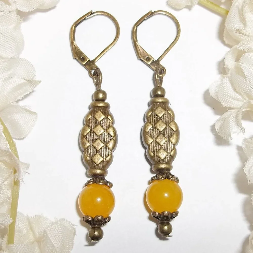 Boho Earrings Bronze & Yellow Handmade Dangle Drop Fashion Accessory NWT 5120